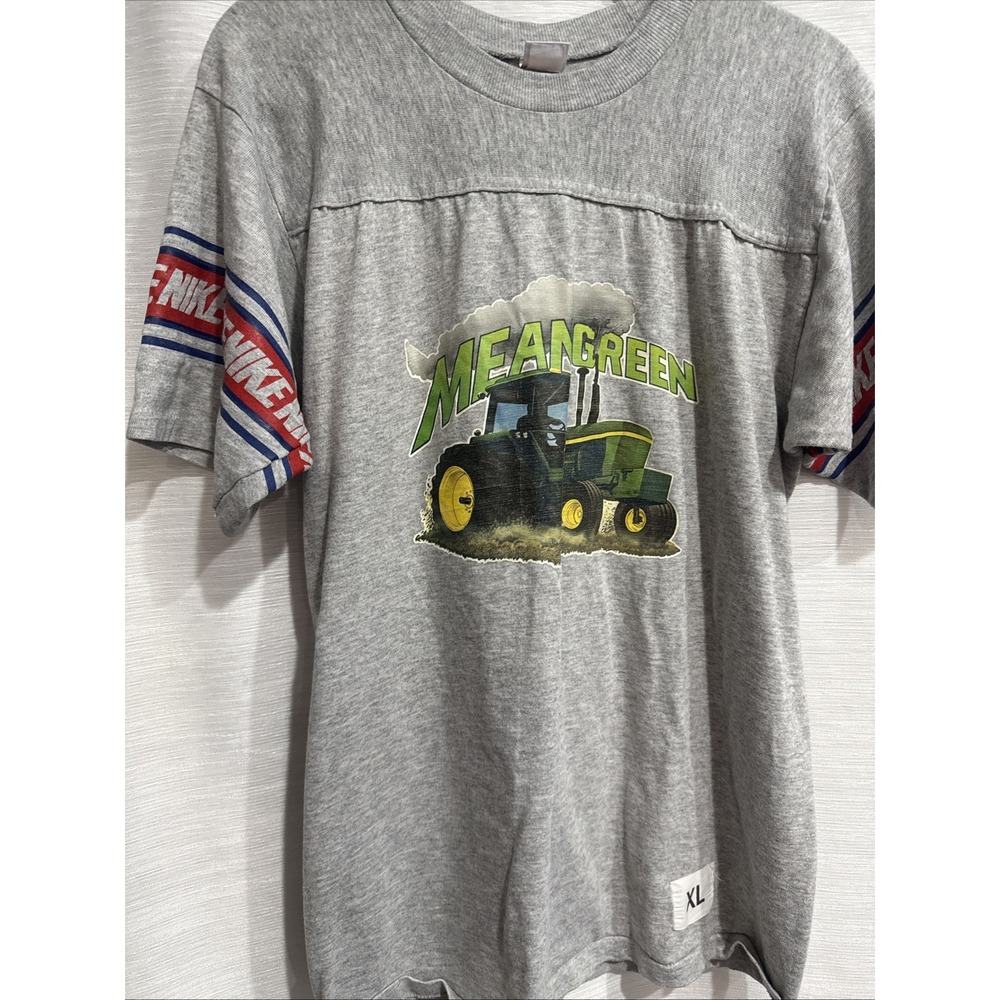 Vintage Nike 70s Single Stitch John Deere Spell Out  T Shirt Size XL Mean Green
